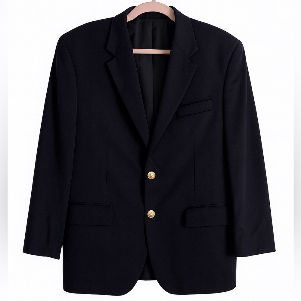 Ralph Lauren Navy Blazer 40R Gold Buttons Old Money Preppy 100% Virgin Wool
